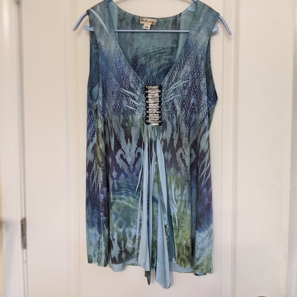 Y2K Unique Boho Sleevless Assymetrical Going Out Top with Sequin Details